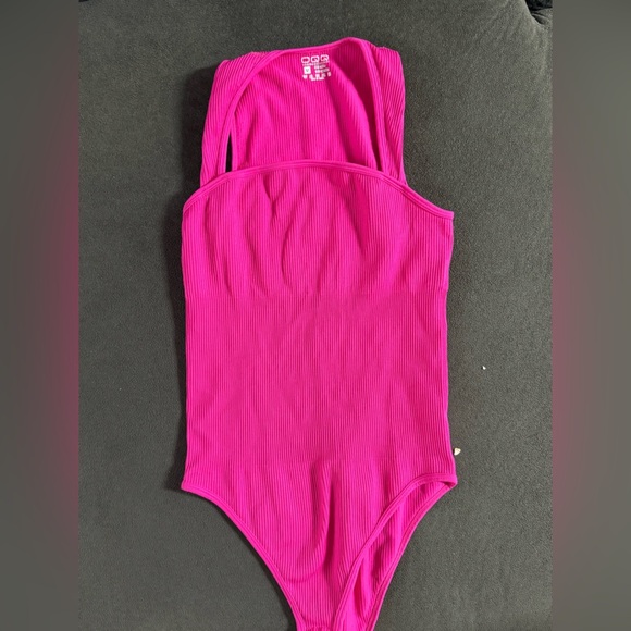 OQQ Tops - OQQ Vibrant Pink Ribbed Bodysuit
